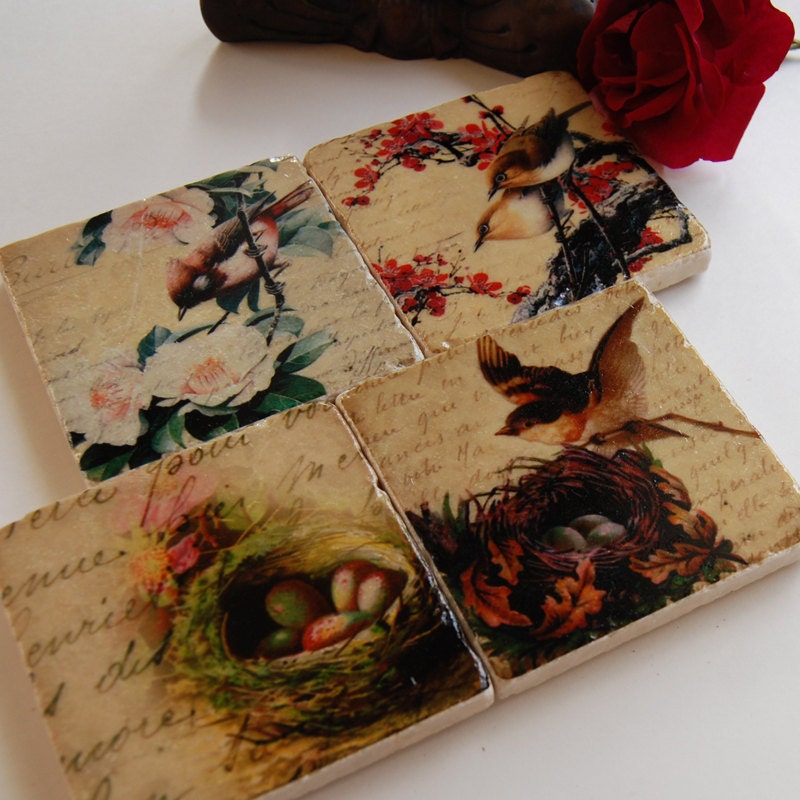 Spring Birds coaster set