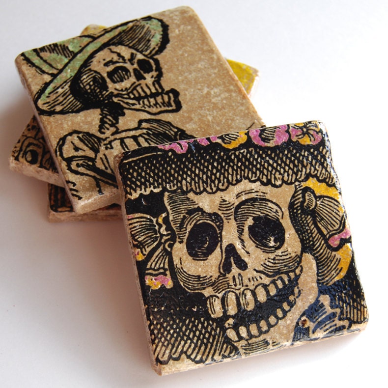 IMMEDIATE SHIPPING Day of the Dead coasters - set of 4