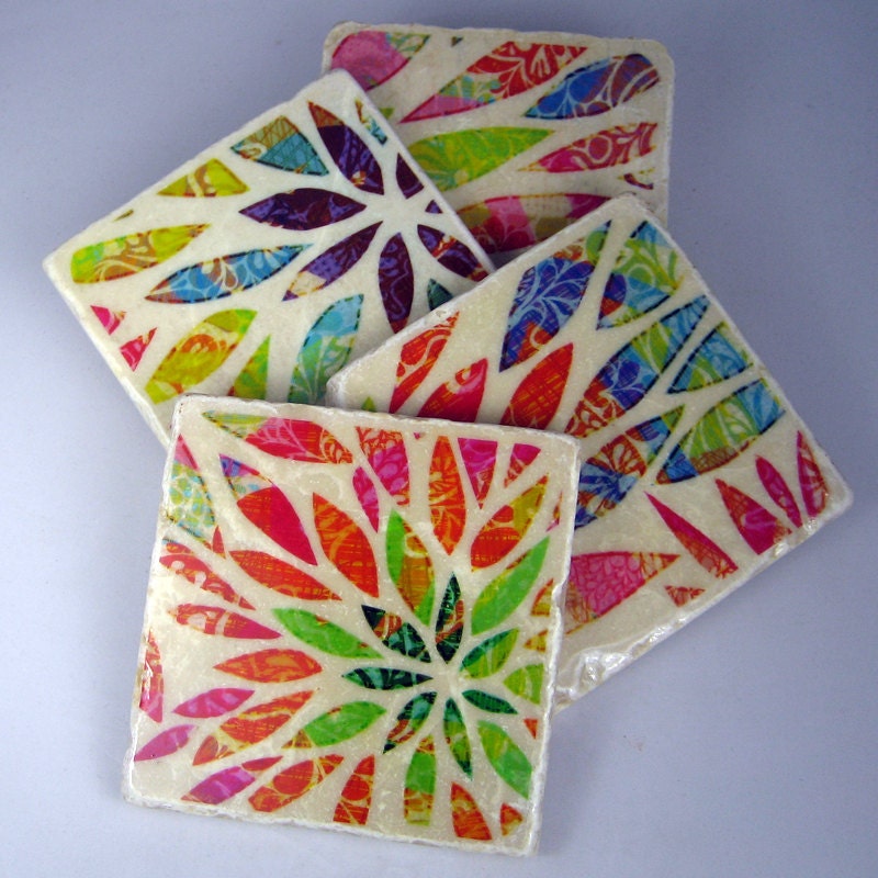 Coasters - Pattern Burst on Stone Tile - Art Collaboration