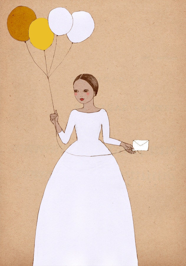 Girl with Balloons art print of original illustration drawing