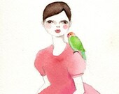 Girl and Bird print of original watercolor