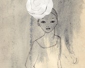 Girl with a Big Flower Hat Deluxe Edition Print of original drawing