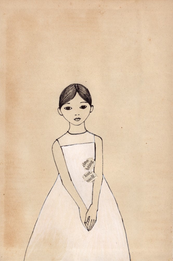 Girl in a White Dress print of original drawing 