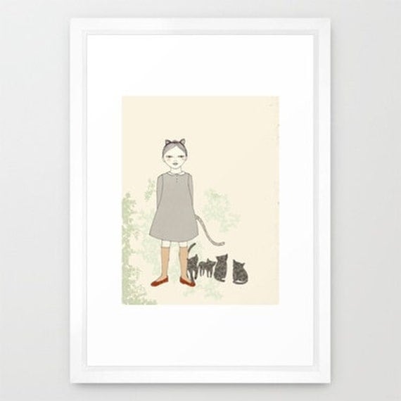 Cat Girl Deluxe Edition Print of original drawing