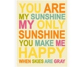Children's Wall Art / Nursery Decor You Are My Sunshine... 11x14 inch print by Finny and Zook