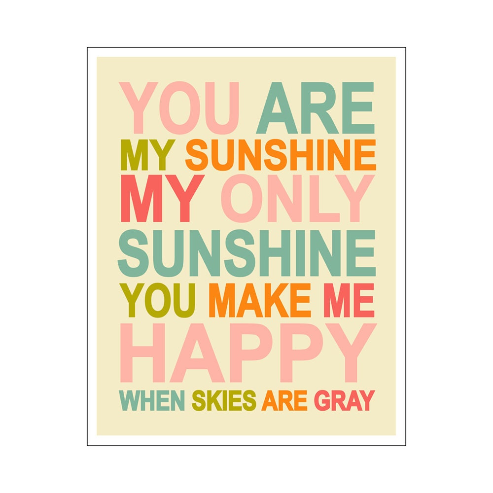 Children's Wall Art / Nursery Decor You Are My Sunshine... 5x7 inch print by Finny and Zook