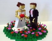 Custom Wedding Cake Topper Bride and Groom in Flower Patch