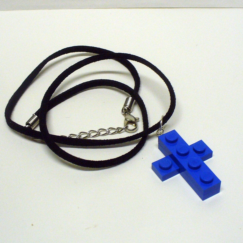 Mini Blue Cross Pendant and Necklace
