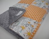 You Are My Sunshine Elephant Orange and Grey Minky  Blanket 32 x 32 MADE TO ORDER