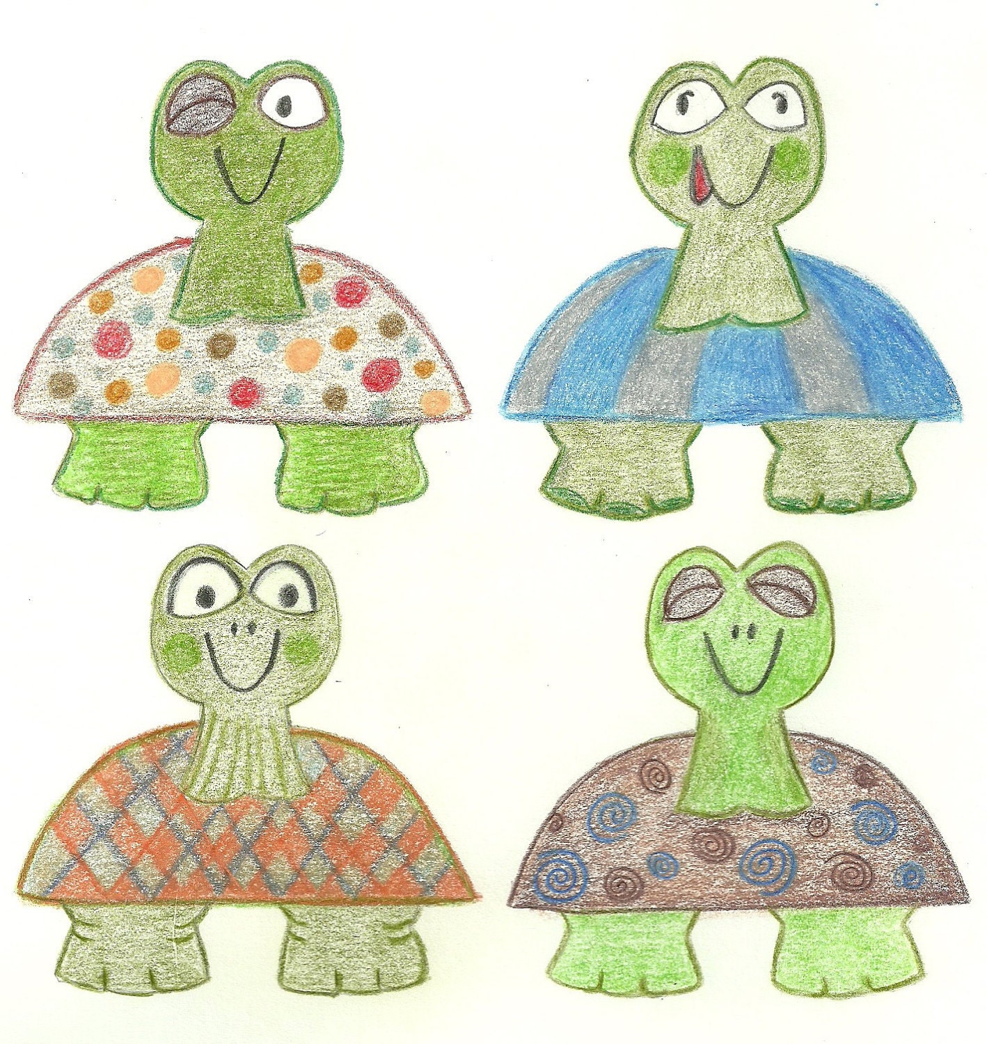 Long Neck Turtles in White Custom Cotton Print Fabric FAT QUARTER