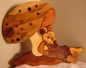 Intarsia Art Mouse and Mushroom Wallhanging made from tiny bits of wood