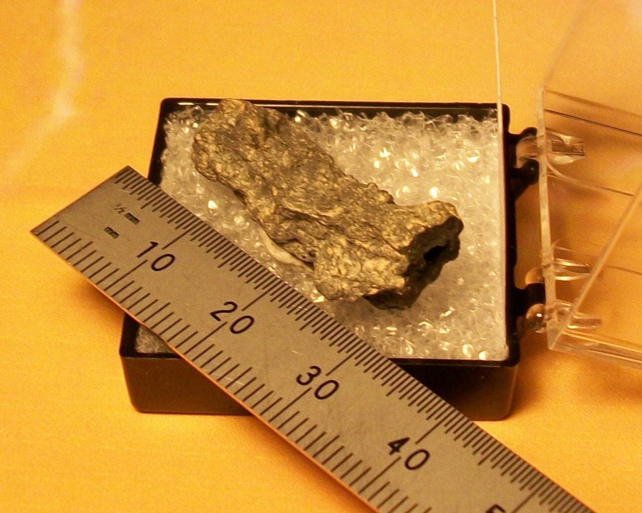 LAST-LOG-On-The-FIRE Natural Petrified Prehistoric Frozen Lightning Fulgurite Crystal With Blow Hole In Perky Box From Colorado U.S.A.