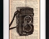 vintage camera print - camera art print - vintage dictionary print - recycled book page - upcycled vintage rolleiflex camera