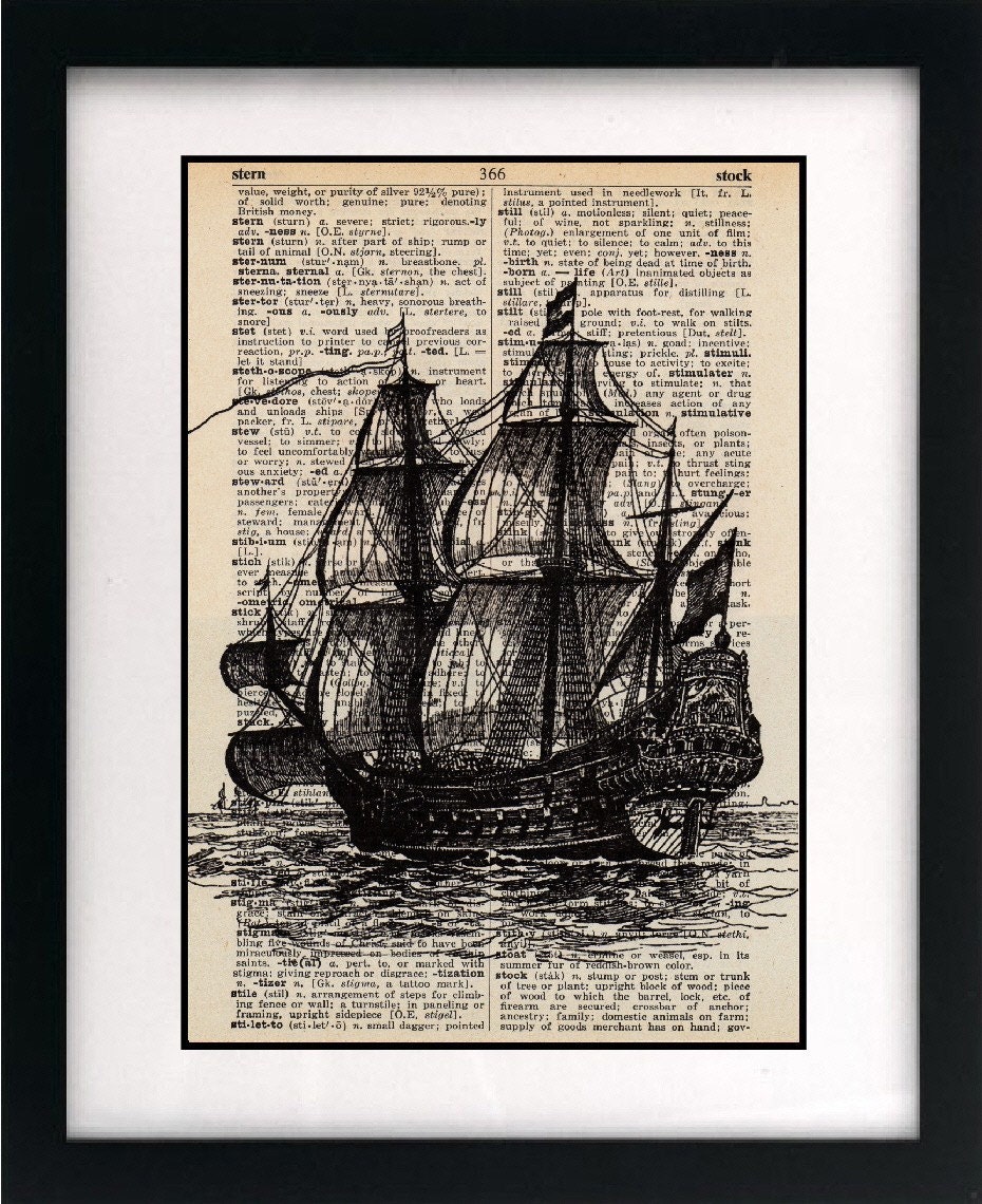 ship print - ship art print - vintage dictionary print - vintage dictionary page print - vintage book page print - 8x10 nautical art print
