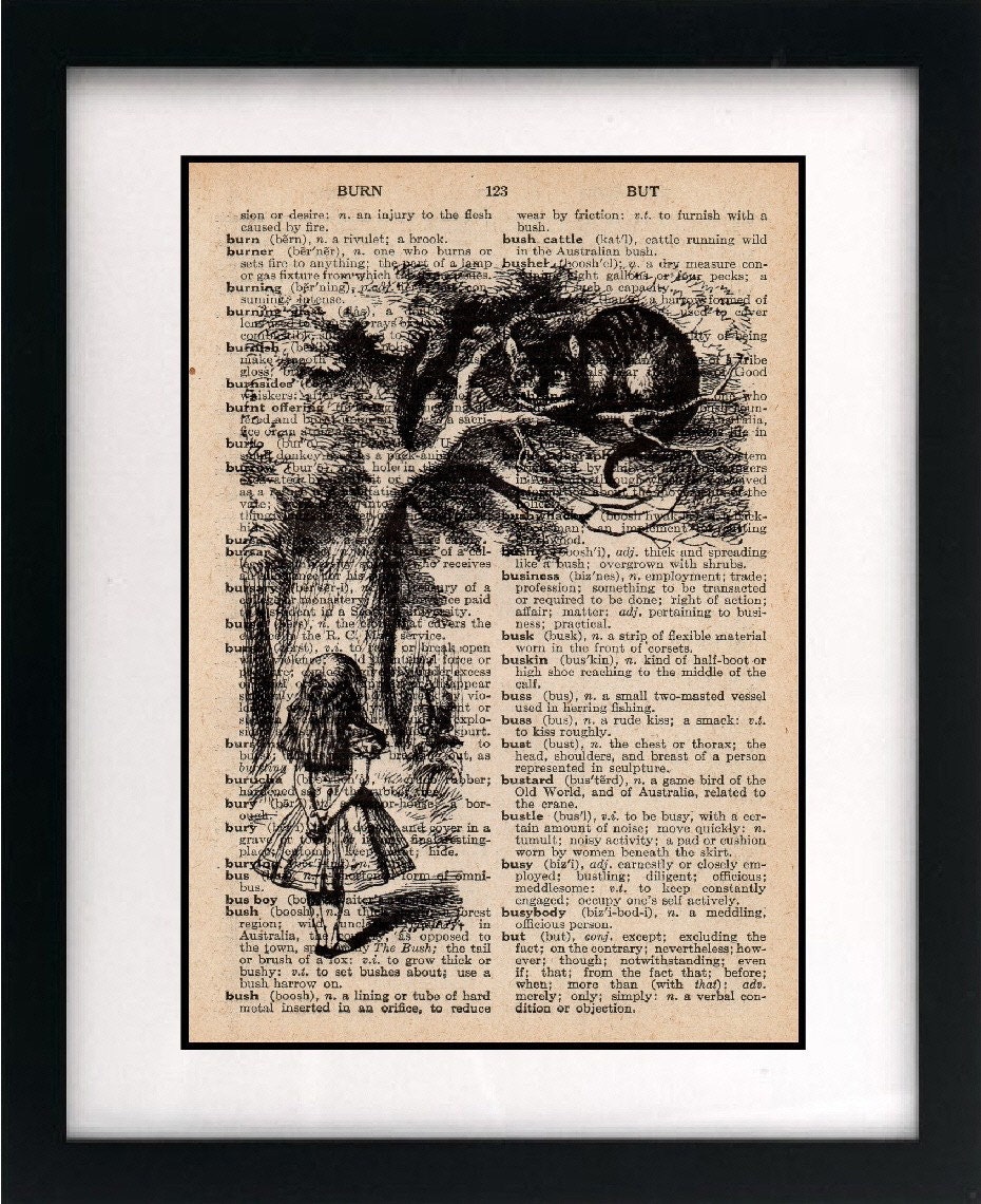 alice in wonderland vintage art print - vintage dictionary print - book page print - unique recycled, upcycled art - 8x10