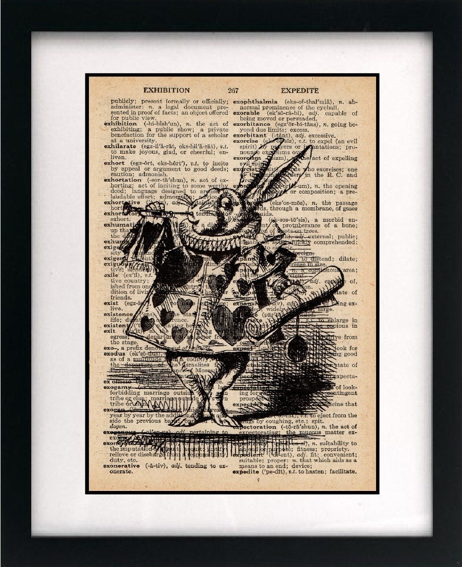 alice in wonderland vintage art print - vintage dictionary print - book page print - unique recycled, upcycled art - 8x10