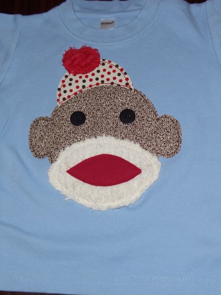 Boys Sock Monkey T-shirt SIZES 6-12-18-24 mth, 2t  long and short sleeves in assorted colors
