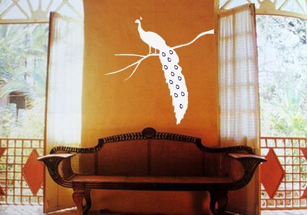 ShaNickers Wall Decal/Sticker-Peacock on Branch-FREE SHIPPING