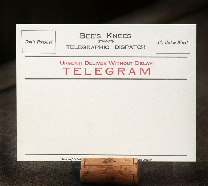 Telegram blank, letterpress printed correspondence cards (set of 10)