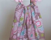 Dress-Toddler Girls-Brown and Pink - Childs Dress - Pillowcase Style with Pink  Bows