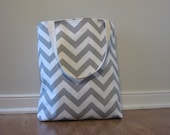 Small Beach Tote, Chevron Beach Bag, chevron tote bag gray