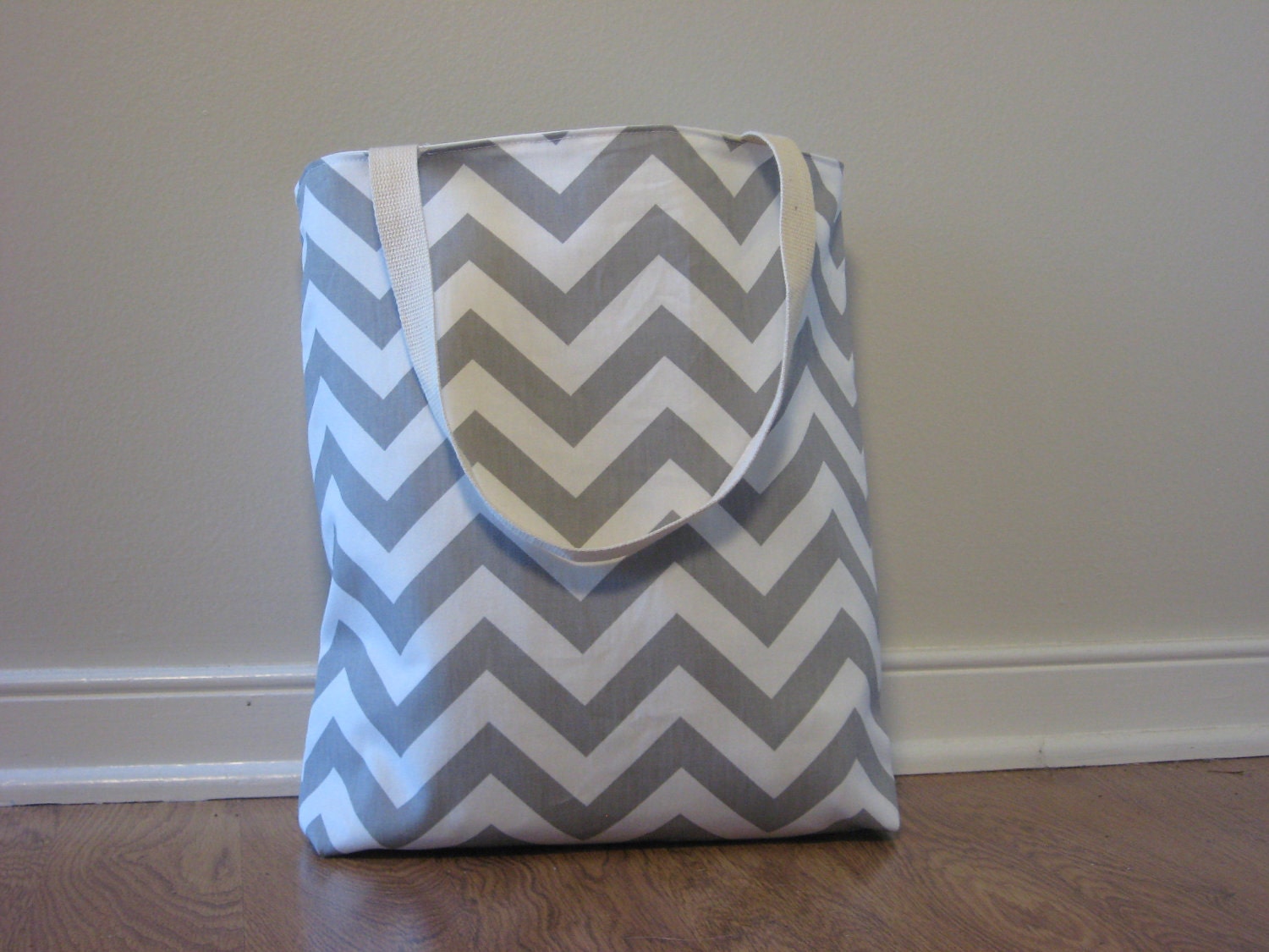 Small Beach Tote, Chevron Beach Bag, chevron tote bag gray