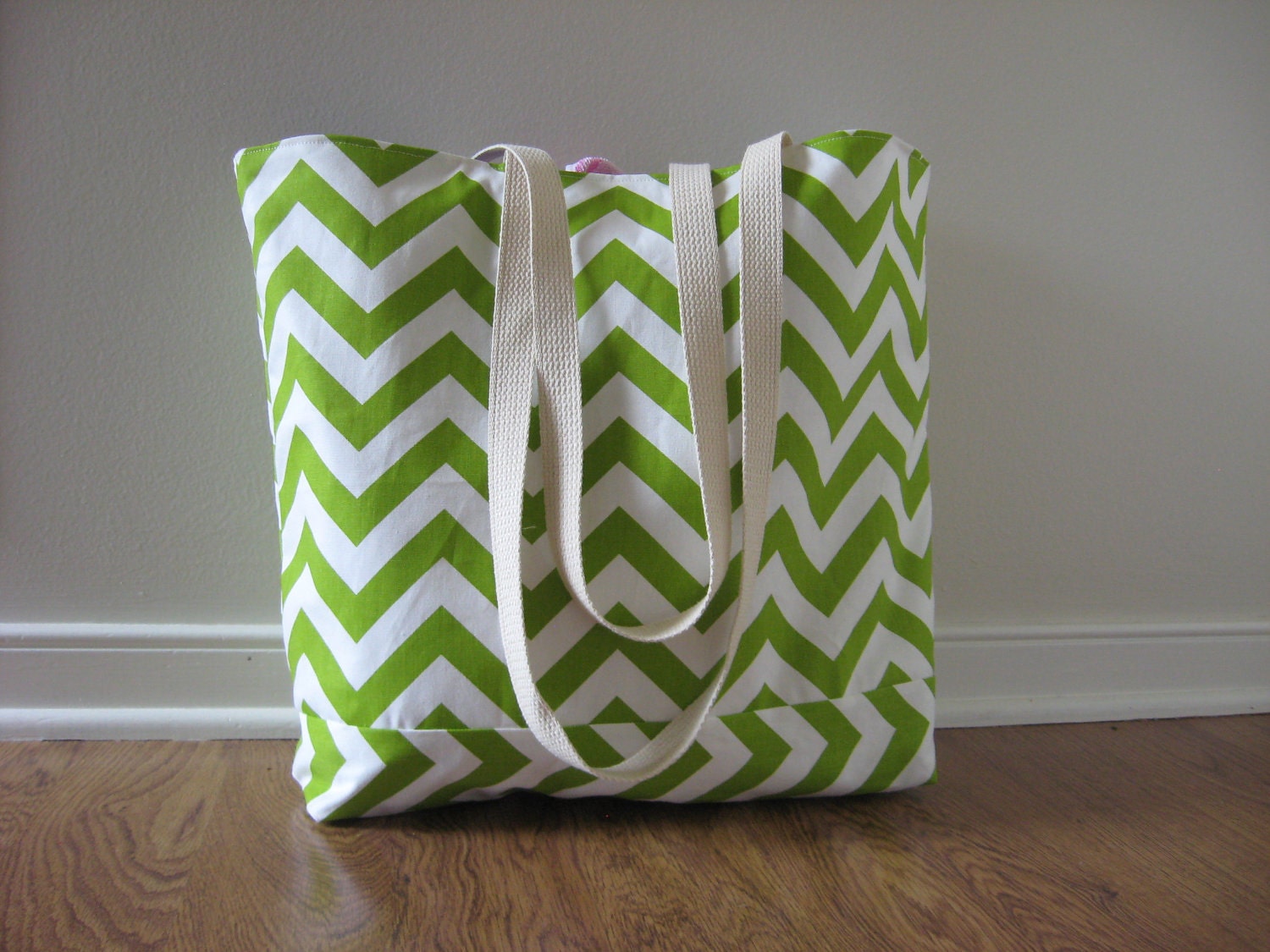 Large Beach Tote, Chevron Beach Bag, chevron tote bag Chartreuse