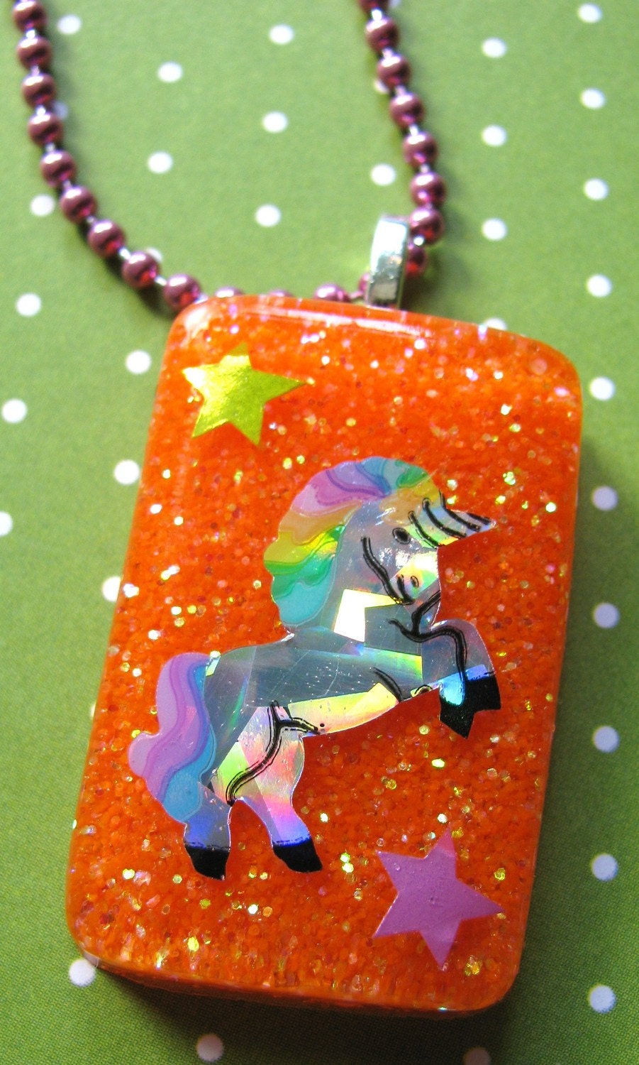 Silver Rainbow Unicorn Resin Necklace