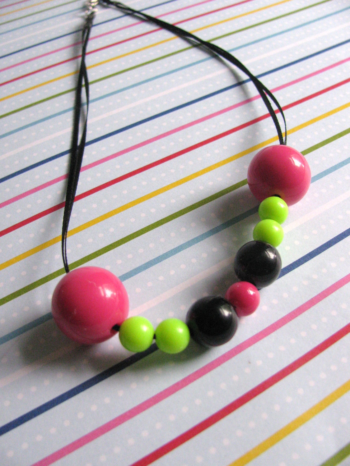 Bright pink & green bead necklace