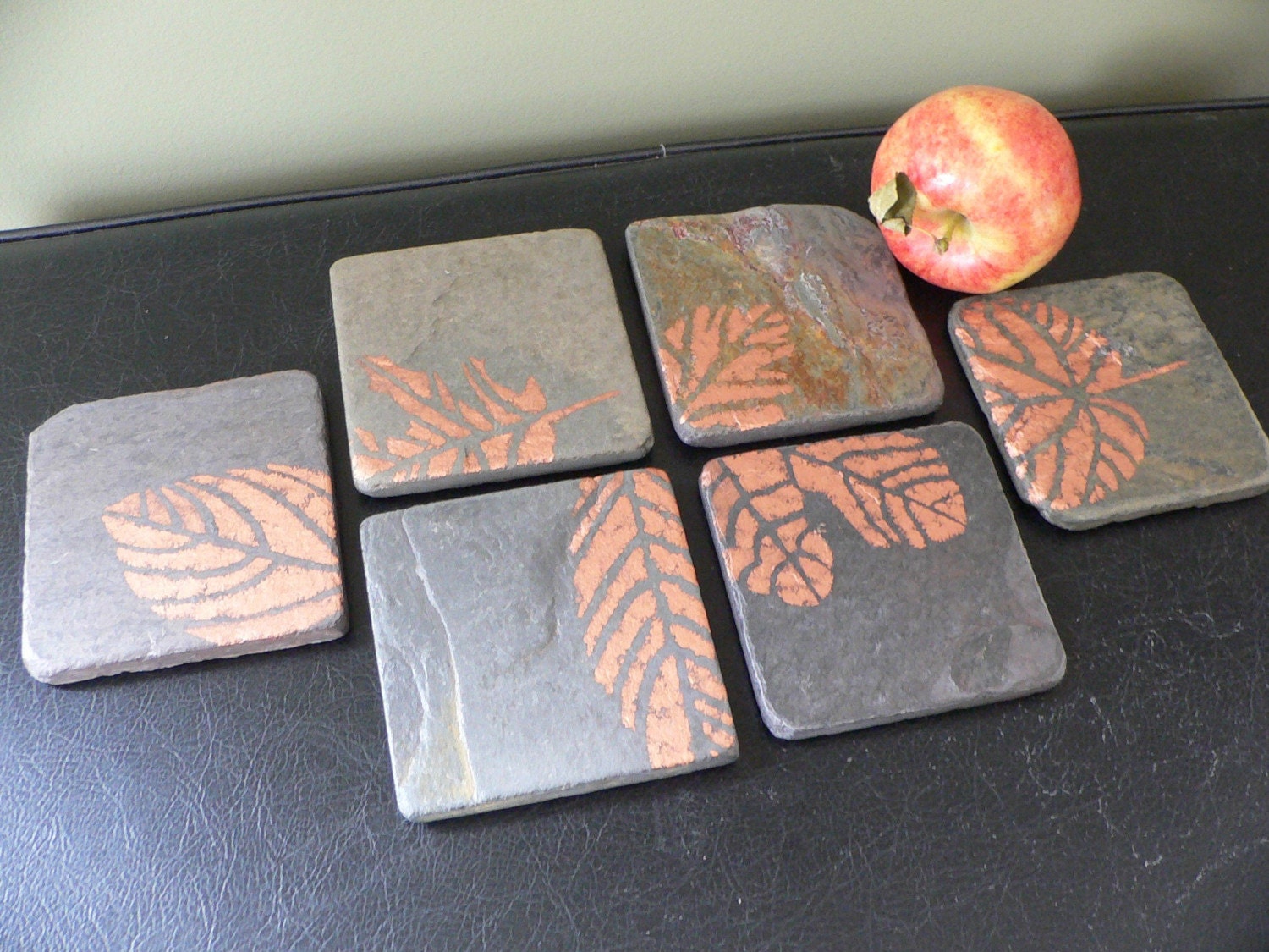 Copper Leaf Slate Coasters