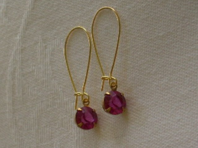 Vintage  Pink Swarovski Jewel Earrings in Brass