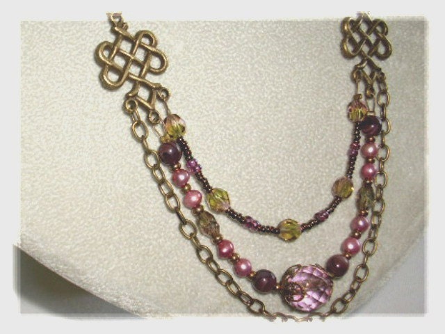 Multi Strand Freshwater Pearl Brass Necklace GUINIVERE
