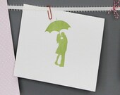 Valentine Letterpress Notecards Set of 6 - Couple with Umbrella Silhouette by Le Papier Studio