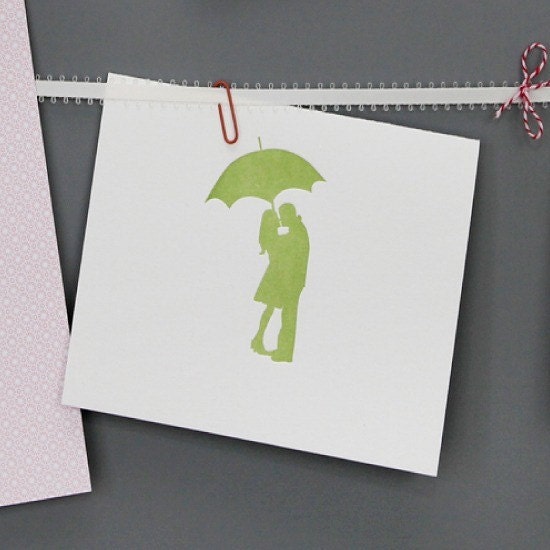 Valentine Letterpress Notecards Set of 6 - Couple with Umbrella Silhouette by Le Papier Studio