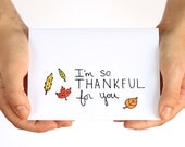 Thanksgiving Card. Thankful Card. I'm Thankful For You. Red, Yellow, Orange Leaves. Hand-drawn Card. - JulieAnnArt
