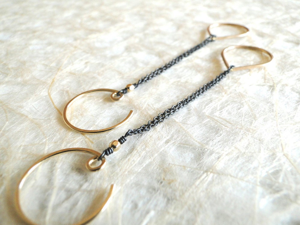 Floating Drop Earrings - Black and Gold