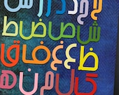 Blue Denim Print Arabic Alphabet Posters