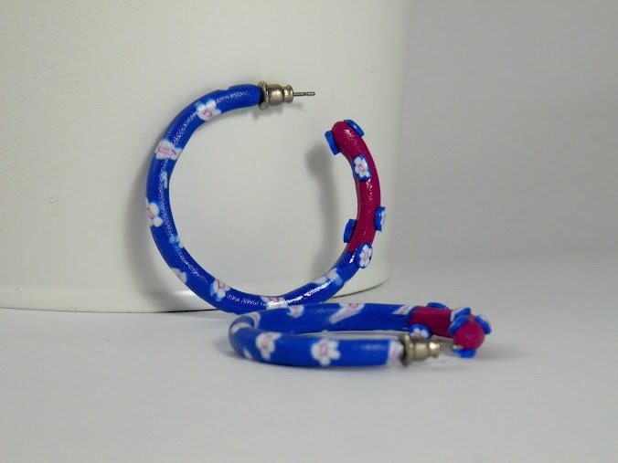 Hoop Earings in Blue, Fushia and White - Summer