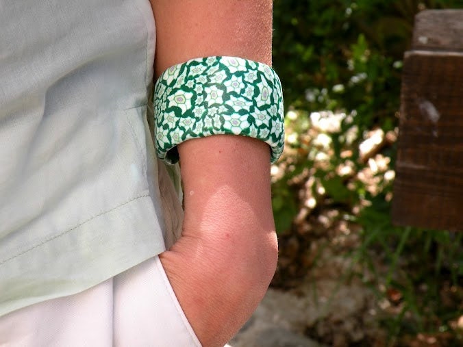 Green Cuff, Bracelet - Green Flower Bangle