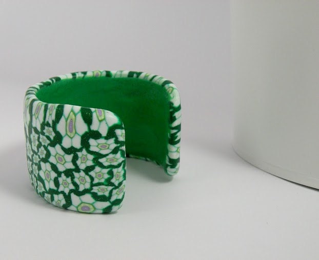 Green Cuff, Bracelet - Green Flower Bangle