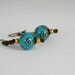 Dangle Earings, Turquoise Blue and Brown Beaded Earings, Gold Ball Earings