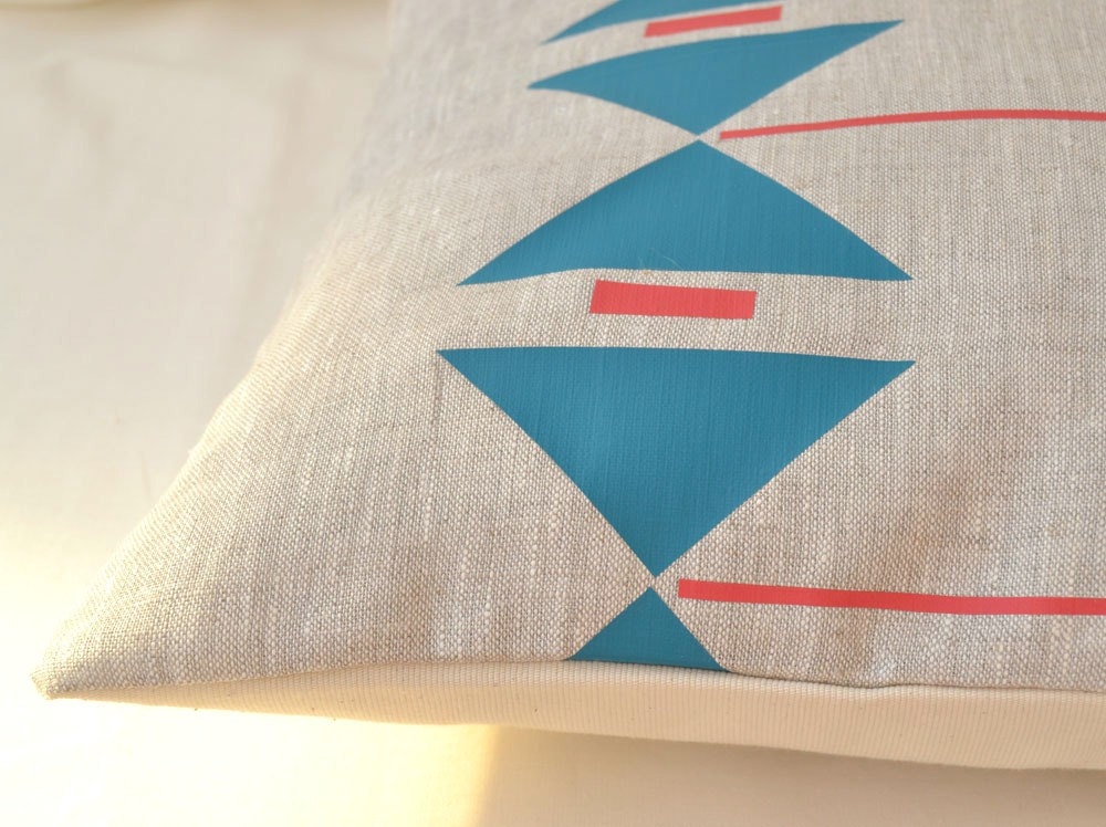 Beige linen pillow cover with geometric patterns inspiration