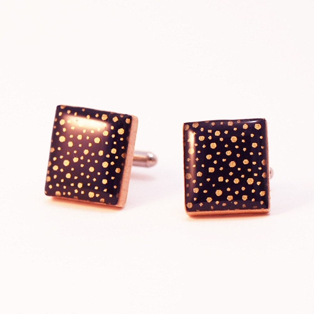 Recycled Scrabble Tile Cufflinks - Midnight Starry Sky
