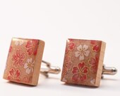 Recycled Scrabble Tile Cufflinks - Pink Sakura Flowers