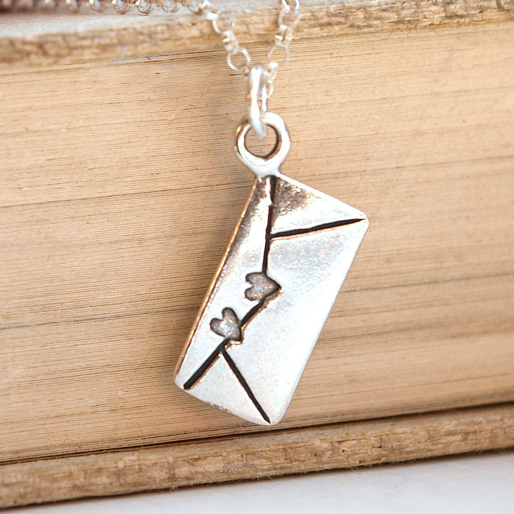 Love Letter Necklace. Sterling Silver Envelope Charm Necklace