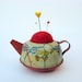 Pin Cushion - Needle Felted - In Vintage Tin Toy Teapot - Red