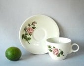 Vintage Cup and Saucer Set Shabby Rose 1950s China Teacup Pink Flower Cottage Style Garden Chic