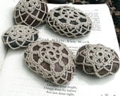 SALE Crochet River Stones in Linen Set of 5 Oval Shaped - Ready to Ship