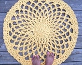 Sunshine Yellow Patio Porch Cord Crochet Rug in 33" Lacy Circle Pattern READY TO SHIP