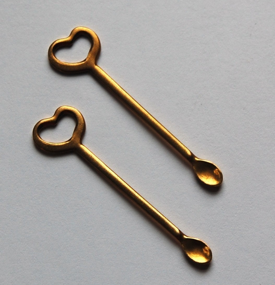 Raw Brass Tiny Spoon with Heart Pendant mtl208
